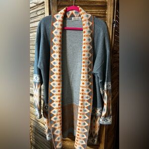 Blue and Orange Patterned Women's Sweater Coat